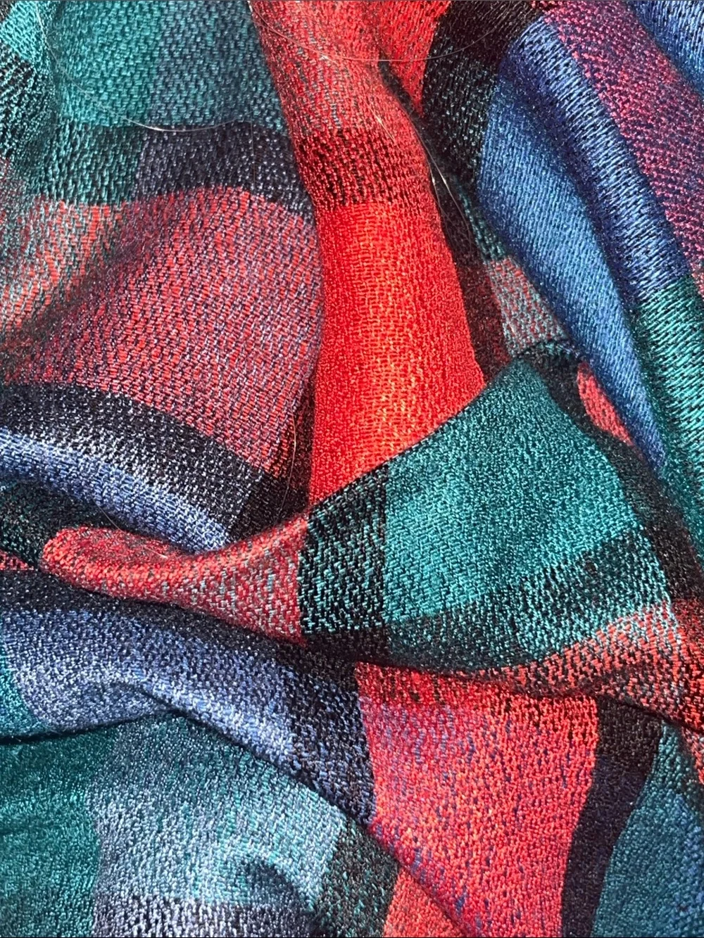 Plaid Red & Teal Women’s Pashmina scarf with Fringe Viscose Blend S27